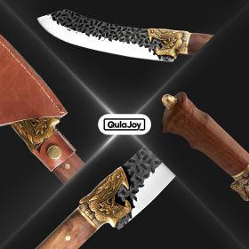 Qulajoy Boning Knife - Hand Forged Camping Knife 7Cr17MOV Blade - Dragon Head Handle And Leather Sheath - Unique Dragon Style - Viking Knife For Hunti (size: Fillet Knife)